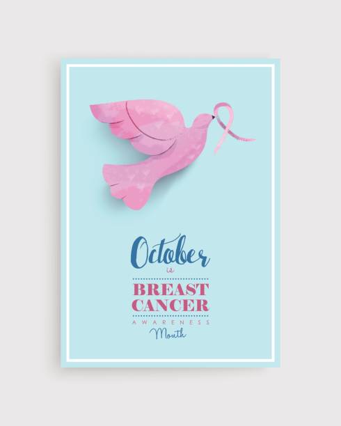 świadomość raka piersi różowy gołąb ptak plakat sztuki - beast cancer awareness month stock illustrations