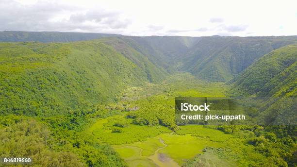 Hawaii Big Island Bird Eye View Over Polol Valley Stock Photo - Download Image Now - Drone, Drone Point of View, Extreme Terrain