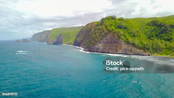 Hawaii Big Island Bird Eye View Over Polol Valley Stock Photo - Download Image Now - Beach, Drone, Drone Point of View