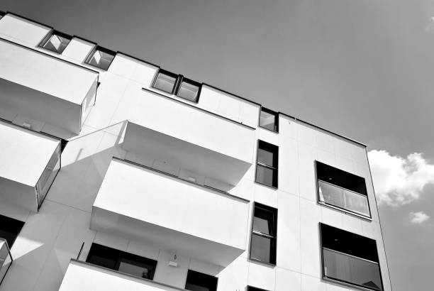 istock Modern, Luxury Apartment Building. Black and white. 846846994