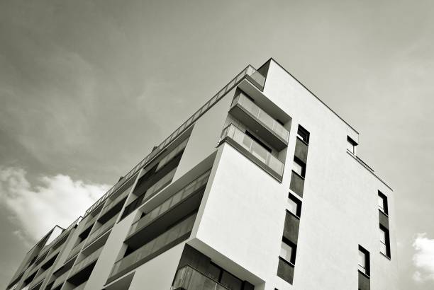 istock Modern, Luxury Apartment Building. Black and white. 846855622