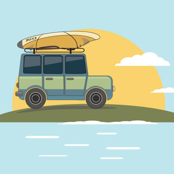 travel and sport car, kayak, sport, vector round the world travel stock illustrations