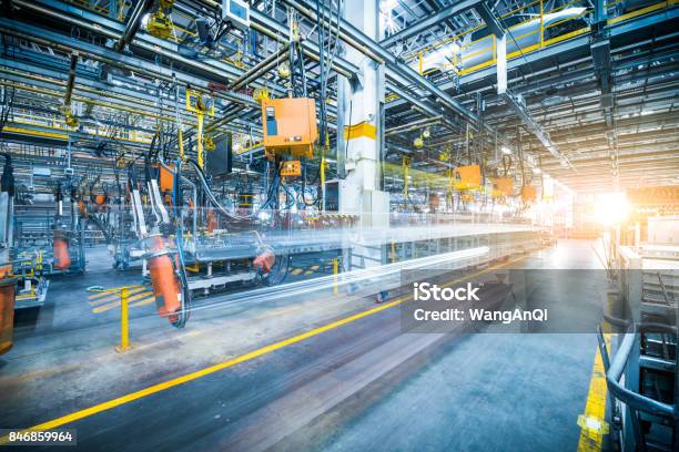 Robots Welding In A Car Factory Stock Photo - Download Image Now - Factory, Manufacturing, Industry