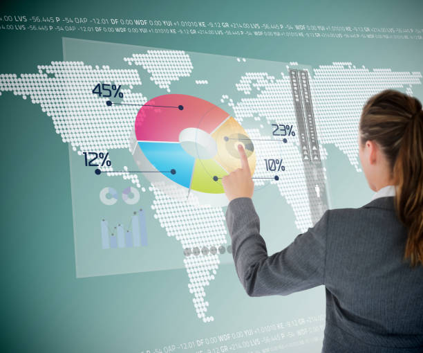 istock Businesswoman using colorful transparent futuristic interface 846863554