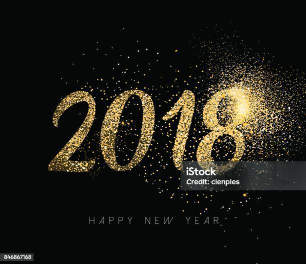Ilustración de Feliz Año Nuevo 2018 Brillo Oro Polvo Tarjeta y más Vectores Libres de Derechos de 2018 - 2018, Amarillo - Color, Año nuevo