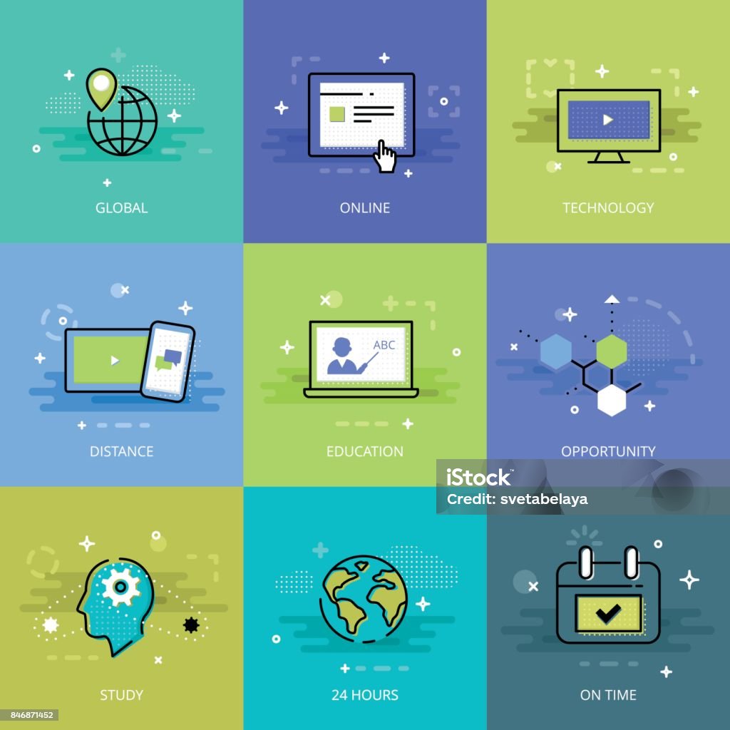Graphics For Remote Learning Remote Education Theme In Flat Line Stock Illustration - Download Image ...