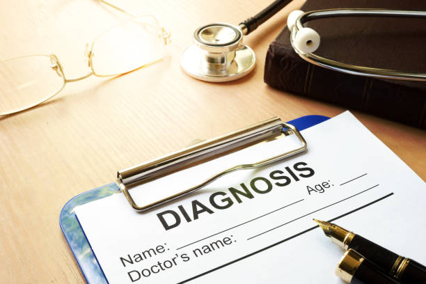 istock Clipboard with diagnosis form and stethoscope. Treatment concept. 846874326
