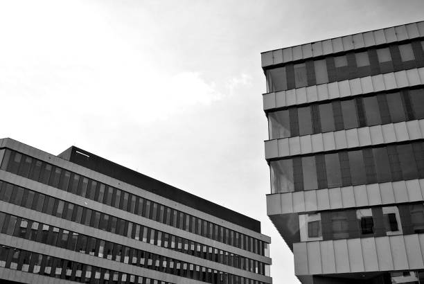 istock glass architecture of modern building. black and white 846874370