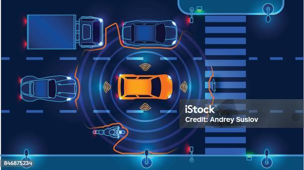 Autonomous Smart Car Stock Illustration - Download Image Now - Safety, Driverless Car, Car