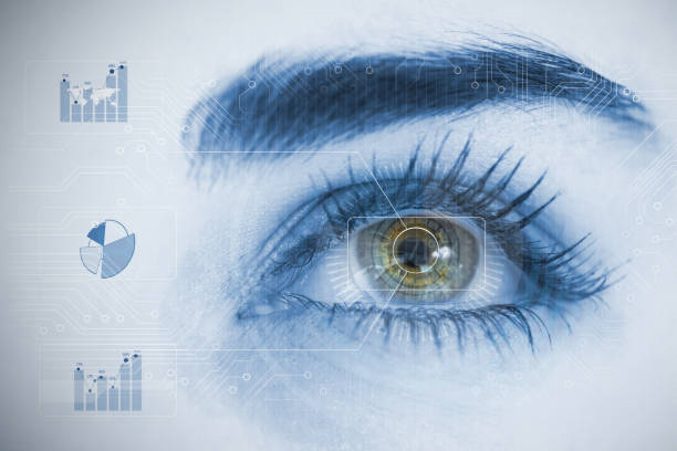 istock Close up of woman eye analyzing chart interfaces 846875498