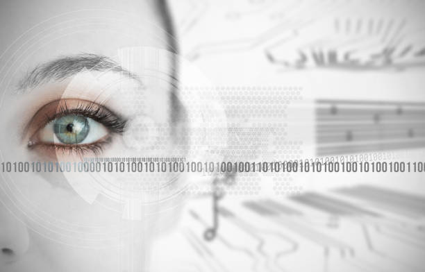 istock Eye of woman next to binary codes close up 846875790