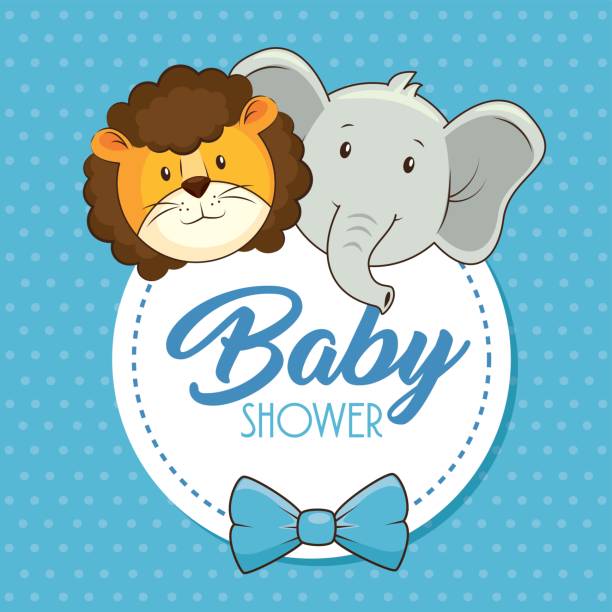 かわいい動物のベビー シャワー カード - birthday card baby shower elephant cute点のイラスト素材／クリップアート素材／マンガ素材／アイコン素材