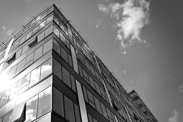 istock glass architecture of modern building. black and white 846878888