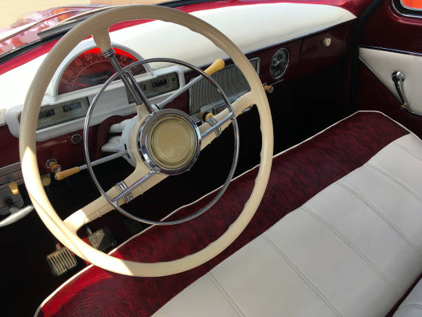istock Retro car, vintage steering wheel and speedometer 846891708