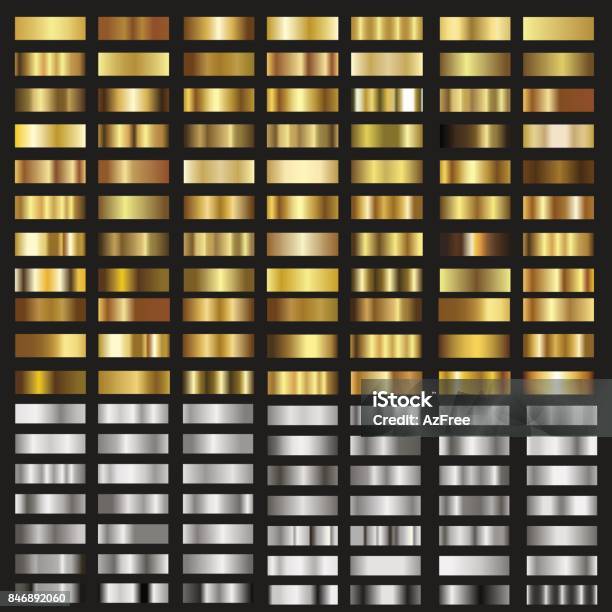 Set Of Gold And Silver Gradient Textures Vector Stock Illustration - Download Image Now - Gold - Metal, Gold Colored, Metal