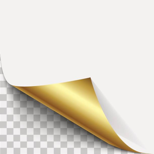 ilustrações de stock, clip art, desenhos animados e ícones de gold page corner peel. gold page curled fold with shadow. blank sheet of folded sticky paper note. vector illustration sticker peel for advertising and promotional message isolated on white background. - label price tag price blank