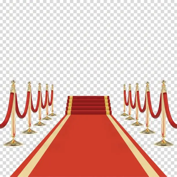Vector illustration of Red carpet with red ropes on golden stanchions