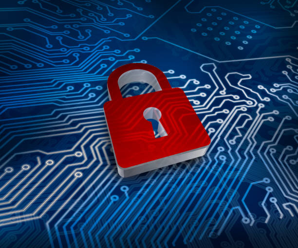 istock Red digital padlock over futuristic ground 846908284