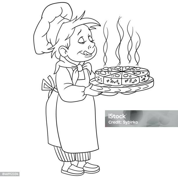 Chef Cook With A Pizza Or Cake Stock Illustration - Download Image Now - Cooking, Adult, Apron
