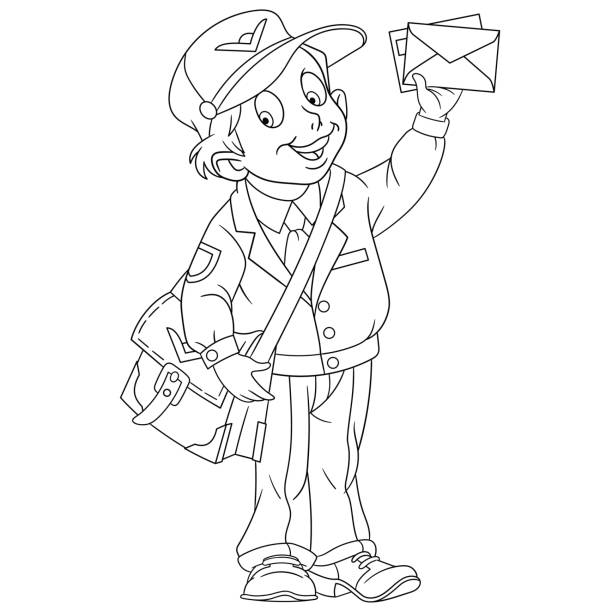 Mailman Or Postal Worker With A Letter Stock Illustration - Download Image  Now - Postal Worker, Black And White, Clip Art - iStock