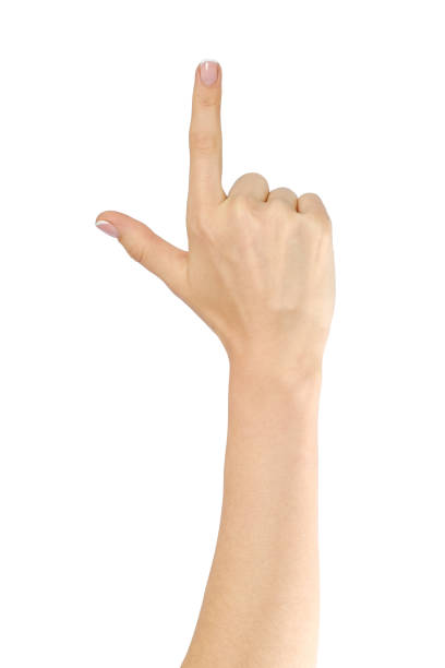 istock Female hand hand pointing up isolated on white 846928874