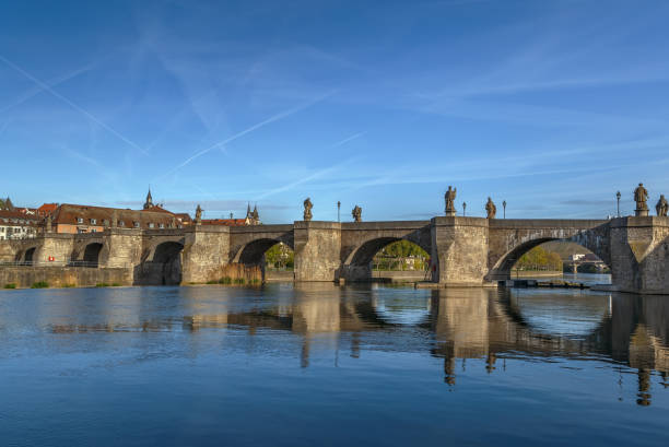 Alte Mainbrucke (old bridge) was erected from 1473 to 1543,  Wurzburg, Germany.