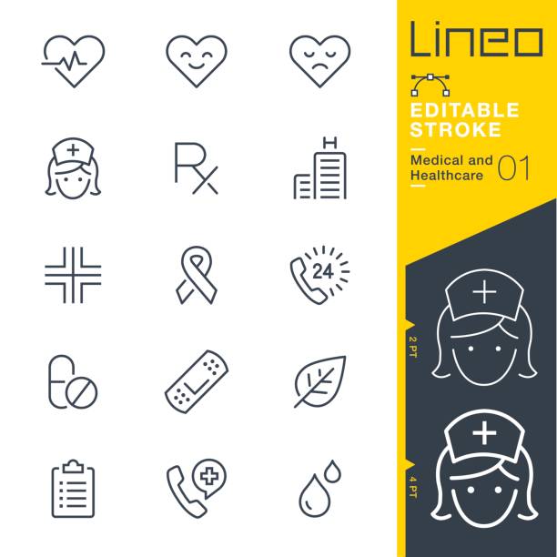 Lineo Editable Stroke - Medical and Healthcare line icons Vector Icons - Adjust stroke weight - Expand to any size - Change to any colour female nurse stock illustrations