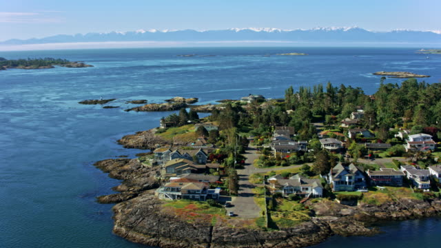 AERIAL View of the Baynes beach, Victoria, Canada