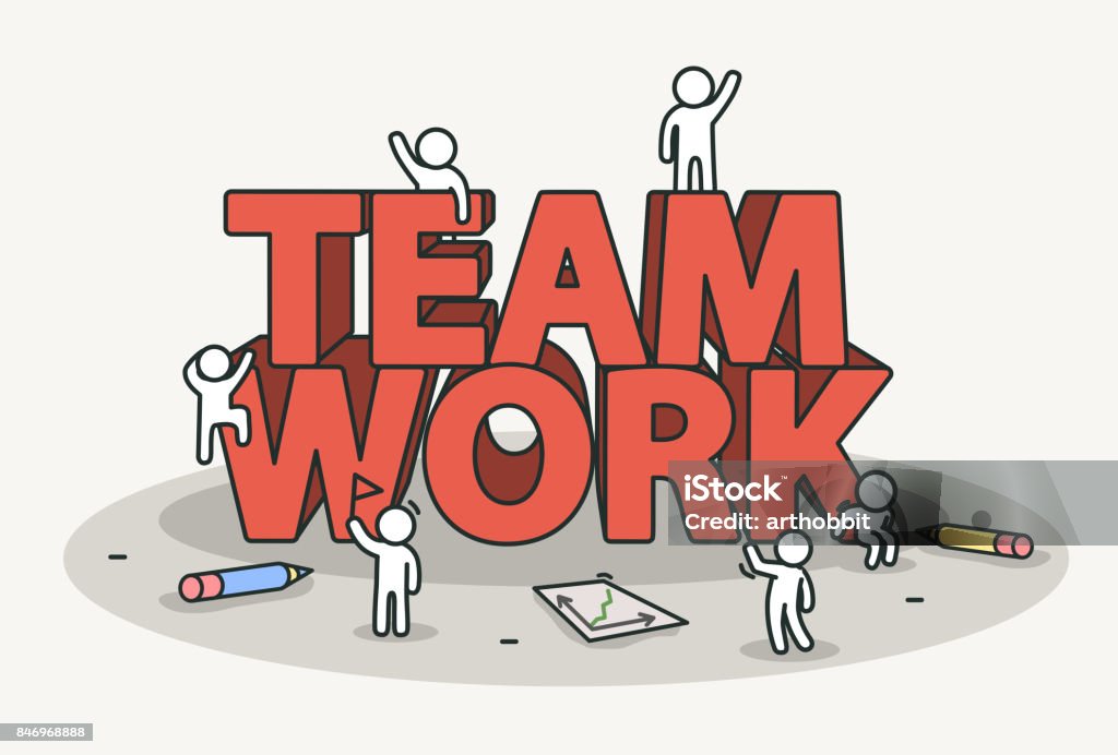 Beetje Wit Met Team Werk Tekst Teamwork En Succes Concept Hand Getekende  Cartoon Of Schets Ontwerp Stockvectorkunst en meer beelden van Horizontaal  - iStock