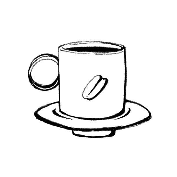 Expressed A small espresso cup with a coffee bean on it, drawn in black ink. luxury coffee machine stock illustrations