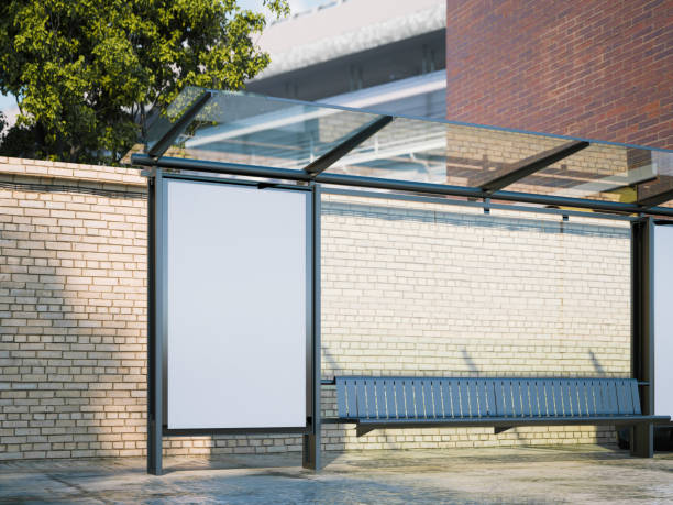 istock Mockup of blank banner on a bus stop in modern city. 3d rendering 846975952
