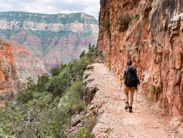 Hiker with backpack in Grand Canyon stock photo