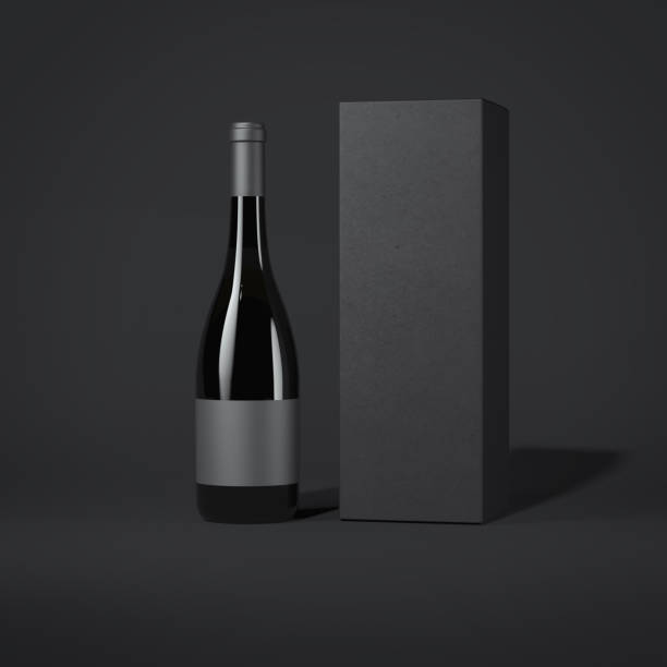 Bottle of wine. 3d rendering Bottle of wine with black luxury package. 3d rendering wine shipping stock pictures, royalty-free photos & images