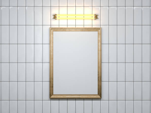 istock Blank picture frame with lamp on the wall. 3d rendering 846982146