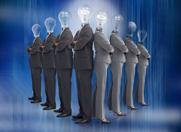 istock Business team with bulb heads in line 846993376