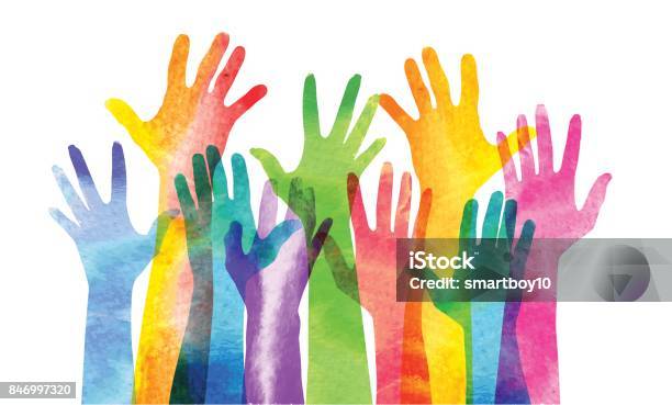 Hands Raised Stock Illustration - Download Image Now - Multiracial Group, Hand Raised, Community