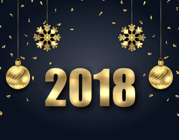 istock New Year Dark Background with Golden Baubles, Greeting Banner 847002904