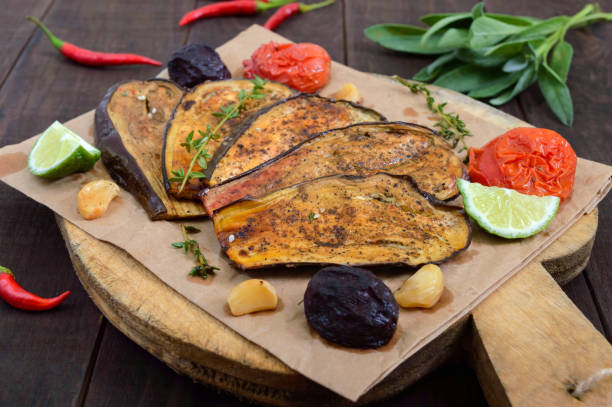 istock Baked eggplant with herbs and spices. Vegetarian cuisine. 847026638