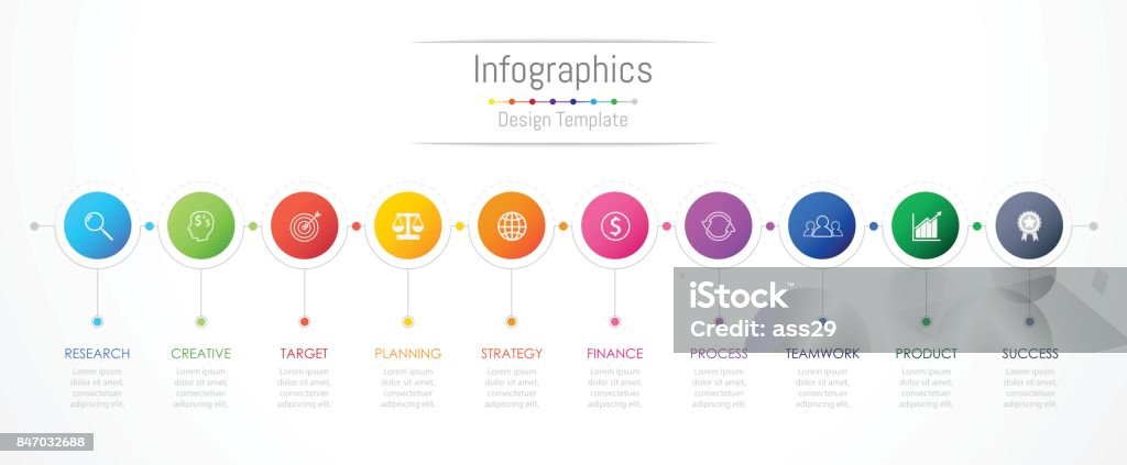 Infographic design elements for your business data with 10 options, parts, steps, timelines or processes. Vector Illustration. 10-11 Years stock vector