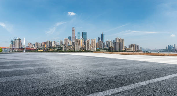 istock Panoramic skyline and buildings with empty concrete square floor，chongqing city，china 847032896