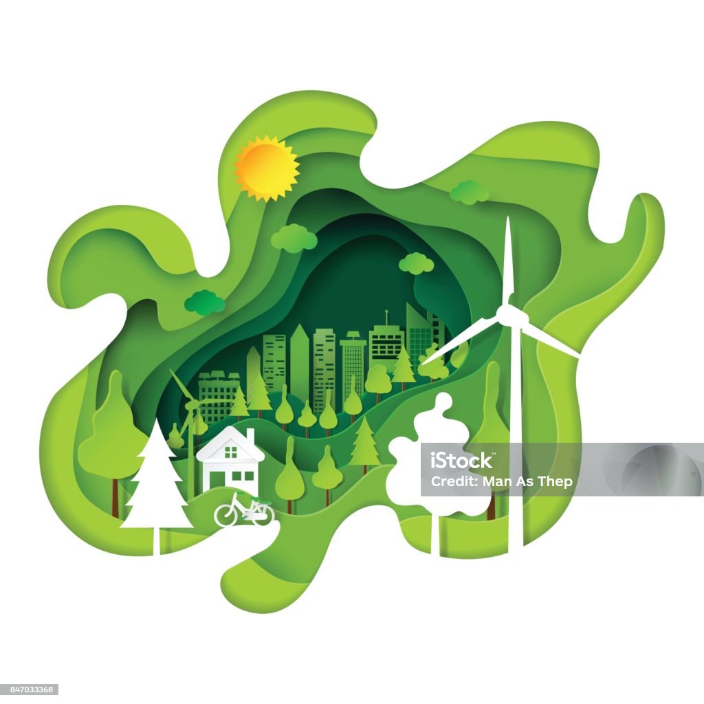 Fond d’art eco vert ville abstraite papier - clipart vectoriel de Développement durable libre de droits