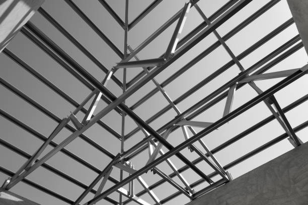 istock Structure of steel roof frame for building construction. 847033946