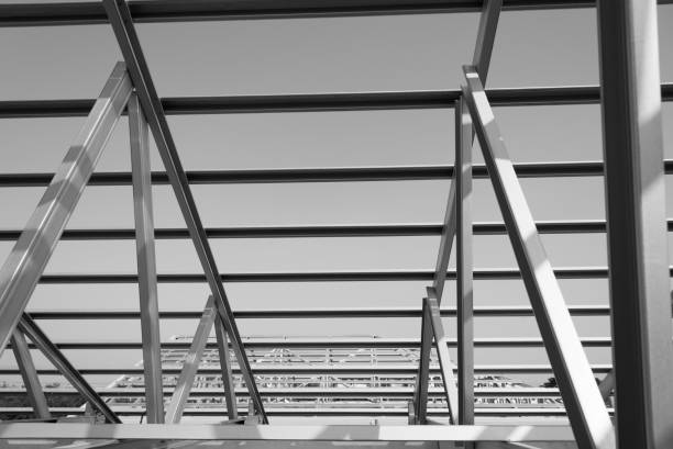 istock Structure of steel roof frame for building construction. 847034114