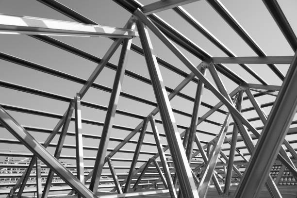 istock Structure of steel roof frame for building construction. 847034124