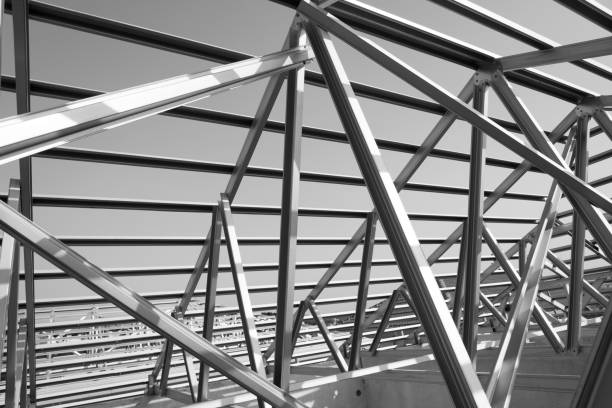 istock Structure of steel roof frame for building construction. 847034194