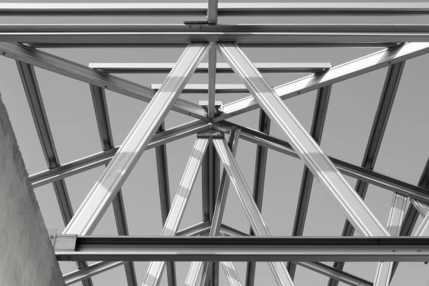 istock Structure of steel roof frame for building construction. 847034294