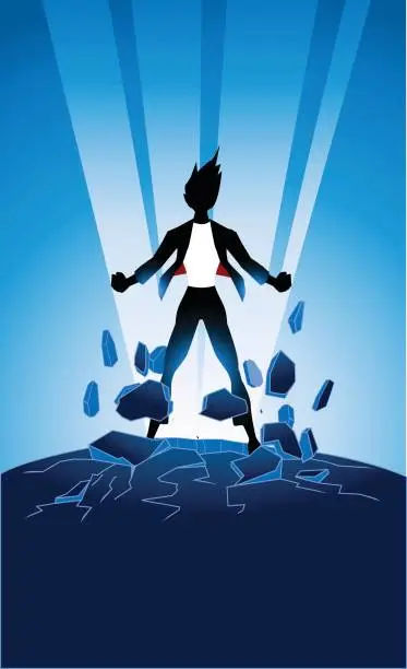 Vector illustration of Vector Businesswoman Superhero Bursting Energy Out Silhouette