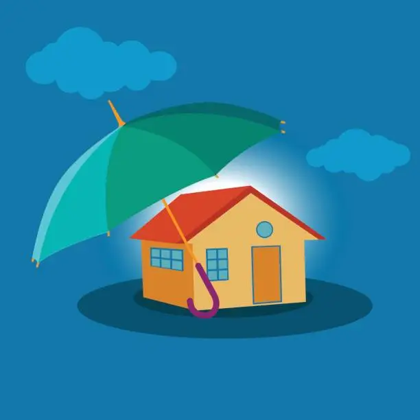 Vector illustration of Umbrella With House