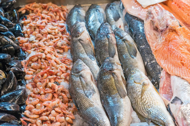 istock Oysters, shrimps and fish at a market 847050764
