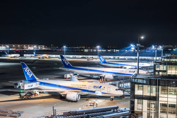 하네다 공항에서 모든 일본 항공 비행기 - boeing 787 air vehicle travel business travel 뉴스 사진 이미지